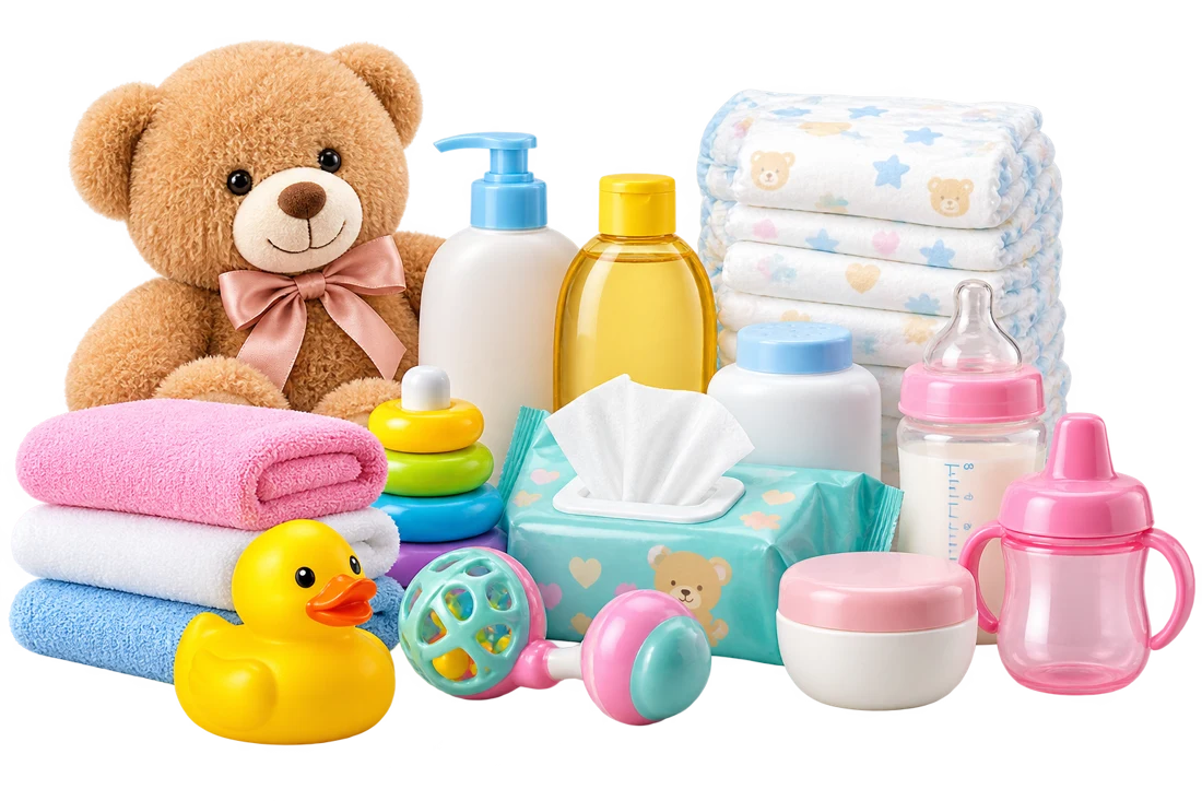 Baby care essentials, diapers, wipes and bottles at Pennywise